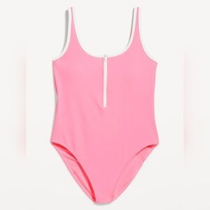 🆕 XXL • Old Navy • Vibrant Pink One-Piece Swimsuit with White Half Zipper